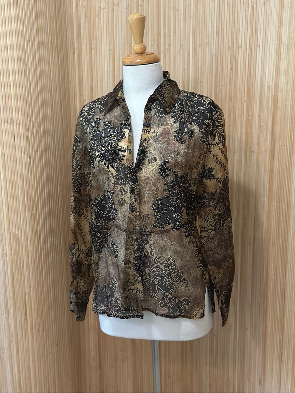 Silk Robbie Bee Brown and Black Patterned Button-Down Shirt